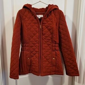 NWOT Liz Claiborne Fitted Rust Orange Quilted Hooded Coat Size S
